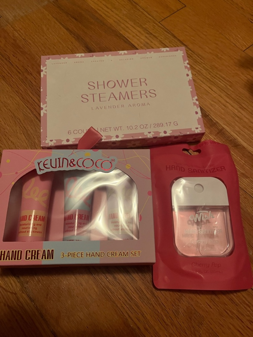 Pink Hand Cream Set with Pink Hand Sanitizer and steamers price firm